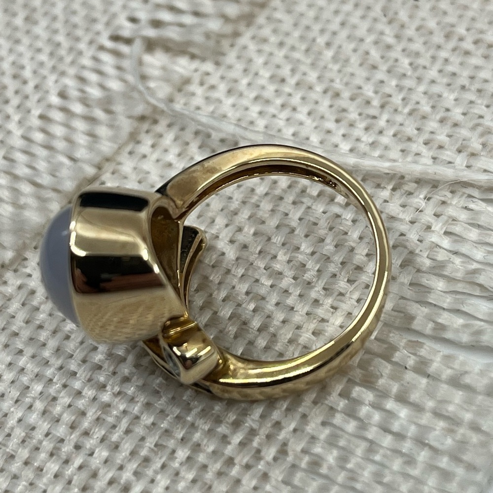 Vintage Estate Ring 925 Gold with Blue Chalcedony and Accent Stones - Picture 13 of 15